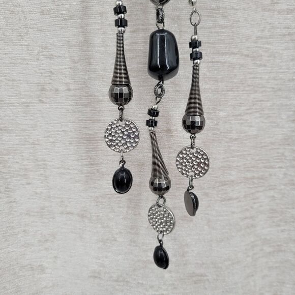 Treska Black Silver Beads Drop Necklace Native American Inspired Statement Boho - Picture 14 of 16